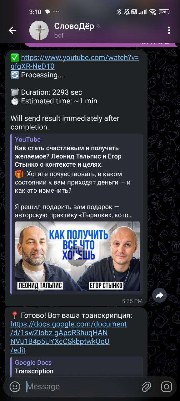 Интерфейс Telegram-бота